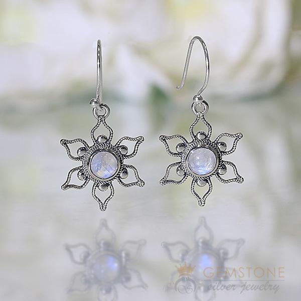 Moonstone Earring-Floral Essence - Gemstone Silver Jewelry