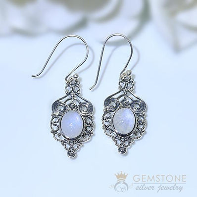 Moonstone Earring-Florid - Gemstone Silver Jewelry