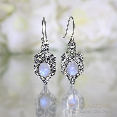 Moonstone Earring-Florid - Gemstone Silver Jewelry