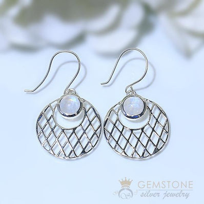Moonstone Earring-Lunar Mesh - Gemstone Silver Jewelry