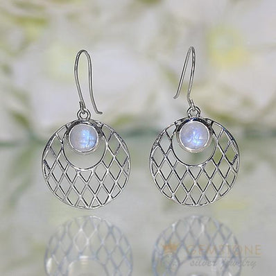 Moonstone Earring-Lunar Mesh - Gemstone Silver Jewelry