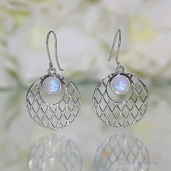 Moonstone Earring-Lunar Mesh - Gemstone Silver Jewelry