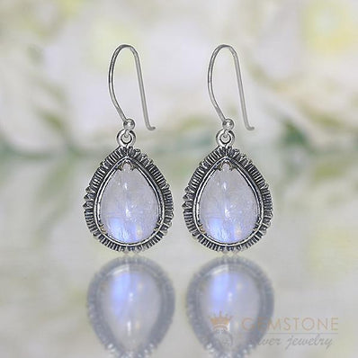 Moonstone Earring-Moonlit Droplet - Gemstone Silver Jewelry