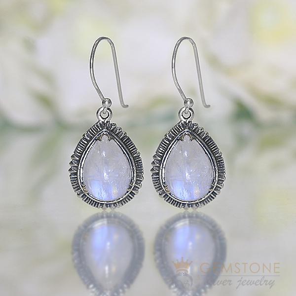 Moonstone Earring-Moonlit Droplet - Gemstone Silver Jewelry