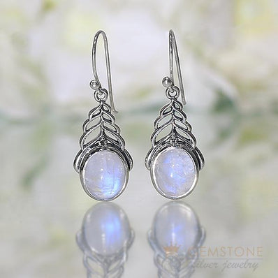 Moonstone Earring-Secret Leaves - Gemstone Silver Jewelry
