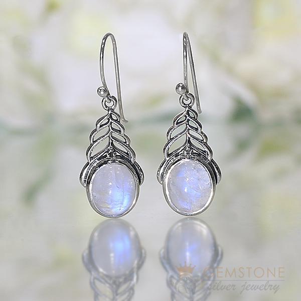 Moonstone Earring-Secret Leaves - Gemstone Silver Jewelry