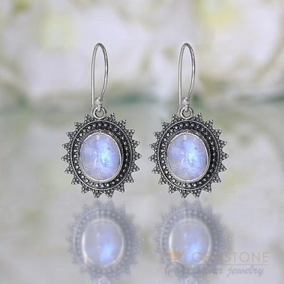 Moonstone Earring-Sun and Moon - Gemstone Silver Jewelry