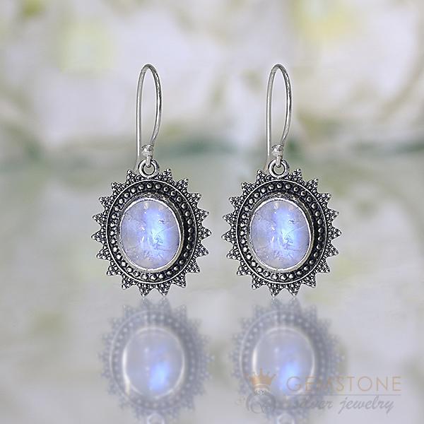 Moonstone Earring-Sun and Moon - Gemstone Silver Jewelry