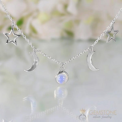 Moonstone Necklace-Dos Lunas - Gemstone Silver Jewelry