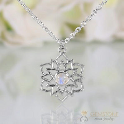 Moonstone Necklace-Exotic Lotus - Gemstone Silver Jewelry