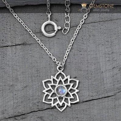 Moonstone Necklace-Exotic Lotus - Gemstone Silver Jewelry