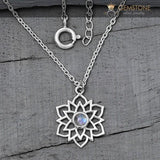 Moonstone Necklace-Exotic Lotus - Gemstone Silver Jewelry