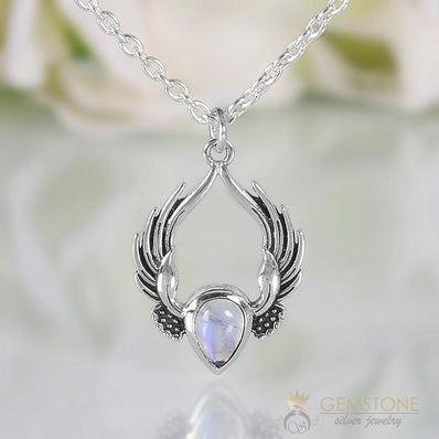 Moonstone Necklace-Festival Feather - Gemstone Silver Jewelry