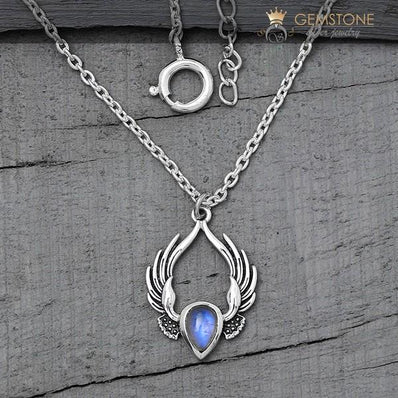 Moonstone Necklace-Festival Feather - Gemstone Silver Jewelry