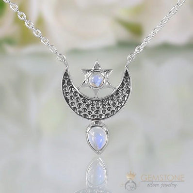 Moonstone Necklace-To The Moon & Back - Gemstone Silver Jewelry