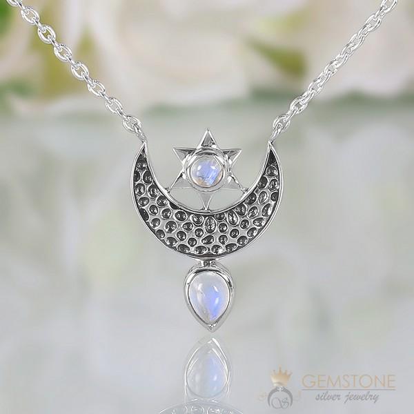 Moonstone Necklace-To The Moon & Back - Gemstone Silver Jewelry