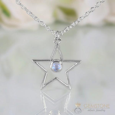 Moonstone Necklace-Moon And Star - Gemstone Silver Jewelry