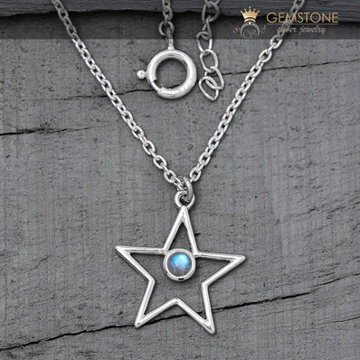 Moonstone Necklace-Moon And Star - Gemstone Silver Jewelry