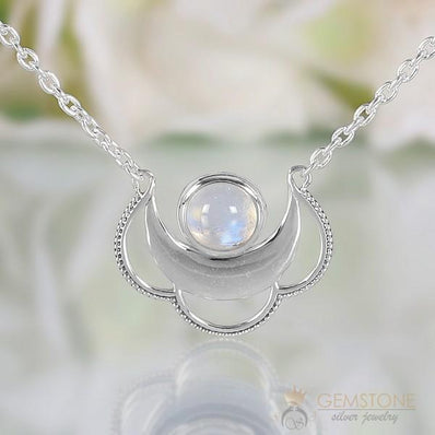Moonstone Necklace-Moon Clouds - Gemstone Silver Jewelry