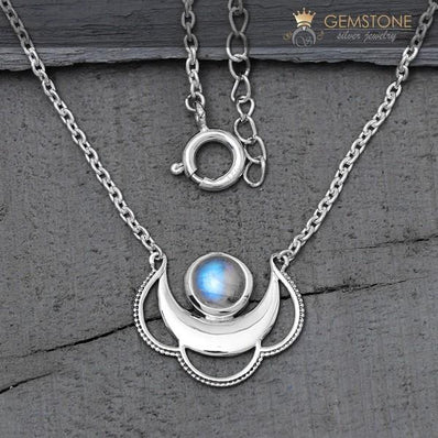 Moonstone Necklace-Moon Clouds - Gemstone Silver Jewelry