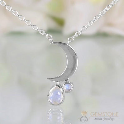 Moonstone Necklace-Crescent Moon - Gemstone Silver Jewelry