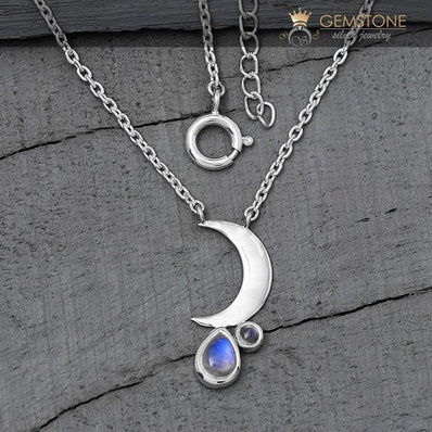 Moonstone Necklace-Crescent Moon - Gemstone Silver Jewelry