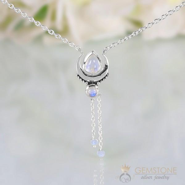 Moonstone Necklace-Cosmos - Gemstone Silver Jewelry