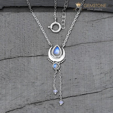 Moonstone Necklace-Cosmos - Gemstone Silver Jewelry