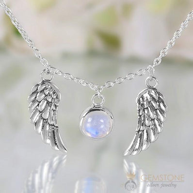 Moonstone Necklace-Angel Wings - Gemstone Silver Jewelry