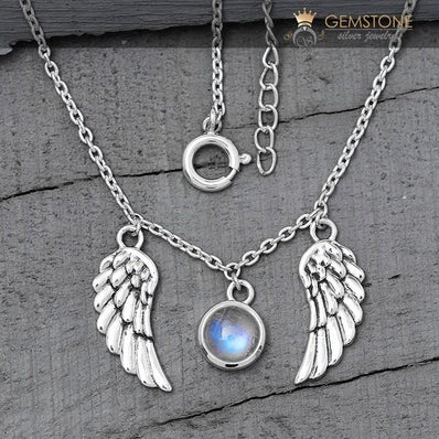 Moonstone Necklace-Angel Wings - Gemstone Silver Jewelry