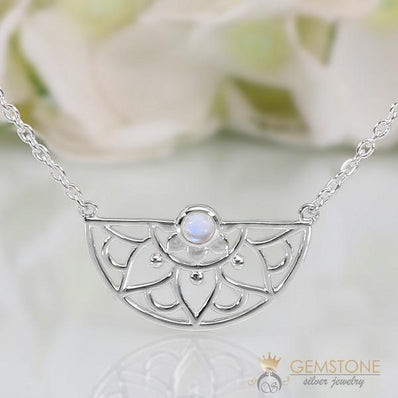 Moonstone Necklace-Adorned Aura - Gemstone Silver Jewelry