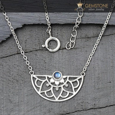Moonstone Necklace-Adorned Aura - Gemstone Silver Jewelry