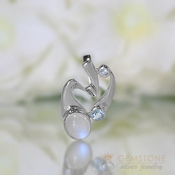 Moonstone Pendant-Curling Braid - Gemstone Silver Jewelry