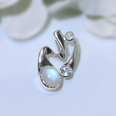 Moonstone Pendant-Curling Braid - Gemstone Silver Jewelry