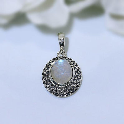 Moonstone Pendant-Elliptical Astra - Gemstone Silver Jewelry
