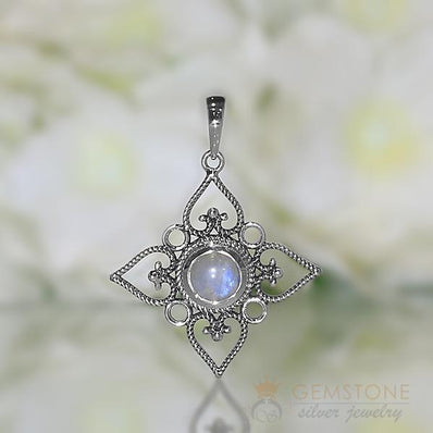 Moonstone Pendant-Floral Bliss - Gemstone Silver Jewelry