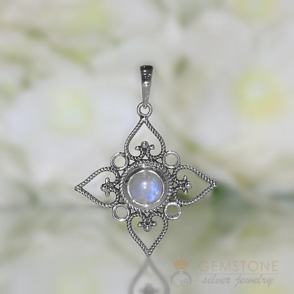 Moonstone Pendant-Floral Bliss - Gemstone Silver Jewelry