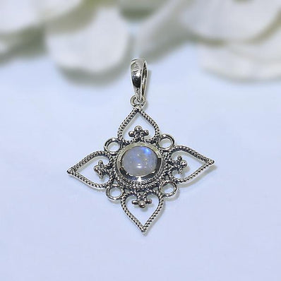 Moonstone Pendant-Floral Bliss - Gemstone Silver Jewelry