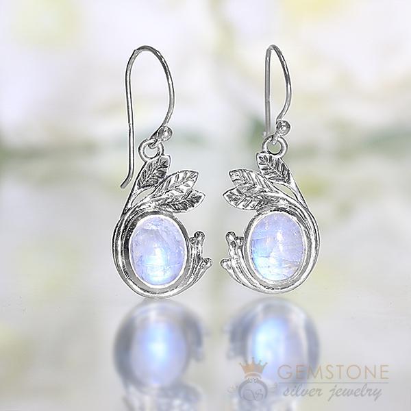 Moonstone Earring-Glistening Petal - Gemstone Silver Jewelry