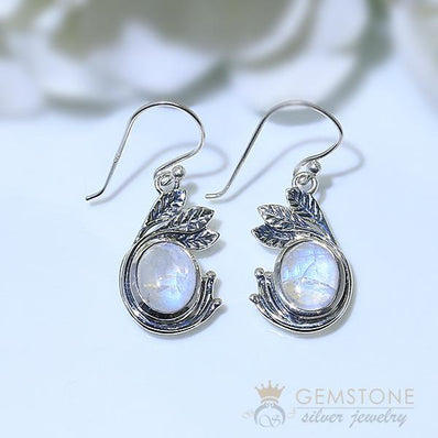 Moonstone Earring-Glistening Petal - Gemstone Silver Jewelry