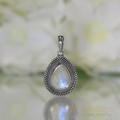 Moonstone Pendant-Moon Drop - Gemstone Silver Jewelry