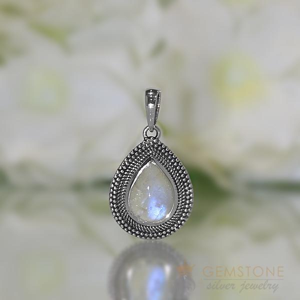 Moonstone Pendant-Moon Drop - Gemstone Silver Jewelry