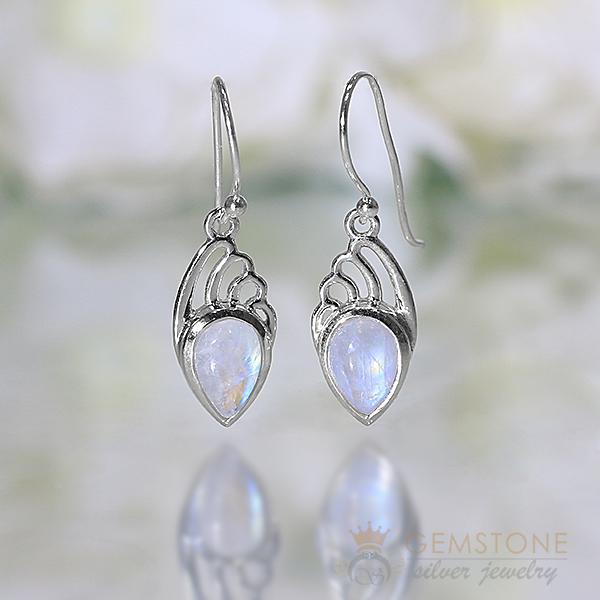 Moonstone Earring-Scintillating Triad - Gemstone Silver Jewelry