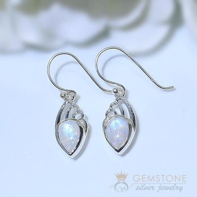 Moonstone Earring-Scintillating Triad - Gemstone Silver Jewelry