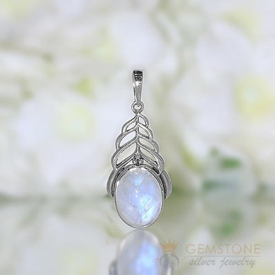 Moonstone Pendant-Secret Leaves - Gemstone Silver Jewelry