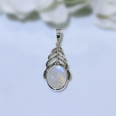 Moonstone Pendant-Secret Leaves - Gemstone Silver Jewelry
