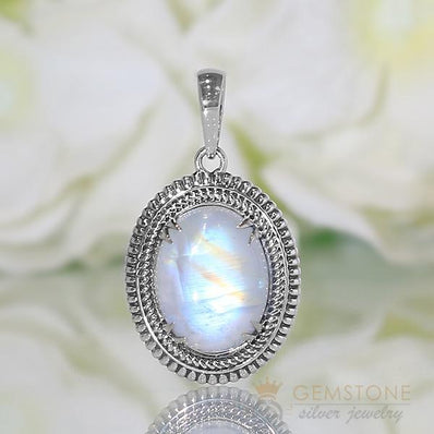 Moonstone Pendant-Silent Crescent - Gemstone Silver Jewelry