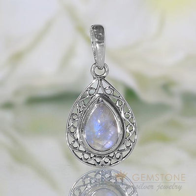 Moonstone Pendant-Tender Dewdrop - Gemstone Silver Jewelry