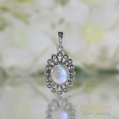Moonstone Pendant-Embellished Orb - Gemstone Silver Jewelry
