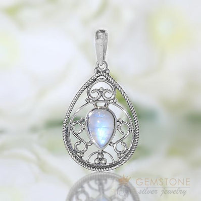 Moonstone Pendant-Orb Of Night - Gemstone Silver Jewelry